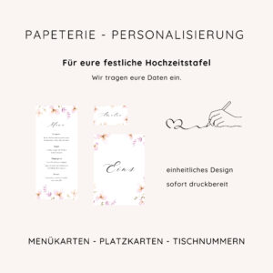 Papeterie Personalisierung für eure Hochzeit | Tischkarten Set