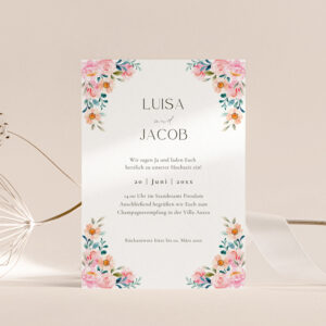Einladung Hochzeit Vorlage | romantisch mit Blüten ROSELIA