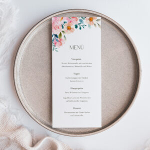 Menükarte Hochzeit Vorlage | elegant mit Blüten ROSELIA