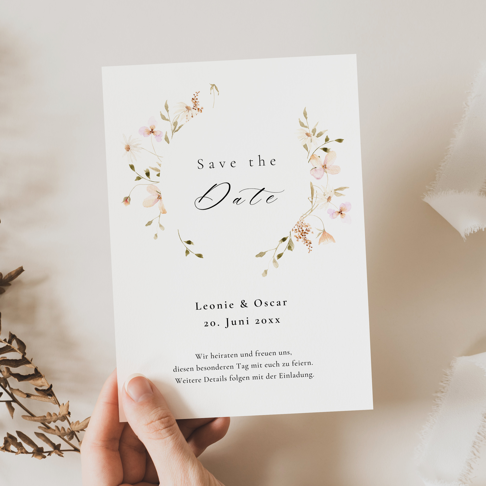 Hochzeit Save the Date Vorlage | Blumenkranz POETICA