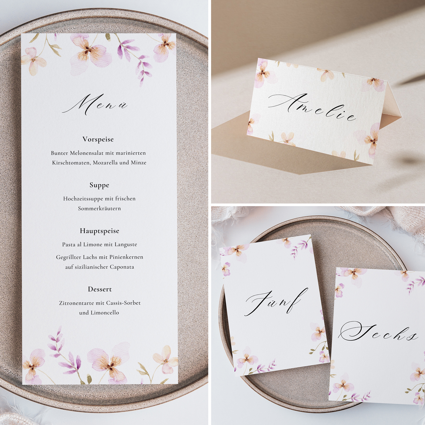 Tischkarten Set Hochzeit | Florale Vorlagen für Hochzeitstafel POETICA
